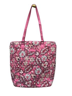 Vera Bradley Pink Floral Quilted Tote Bag Large Shoulder Purse Travel Work